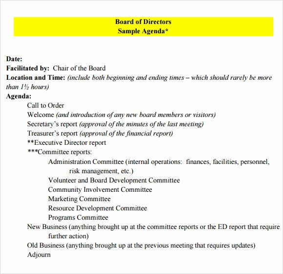 Non Profit Meeting Minutes Template Lovely Board Meeting Agenda 9 Free Samples Examples format