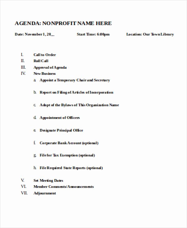 Non Profit Meeting Minutes Template New Nonprofit Agenda Templates 7 Free Sample Example