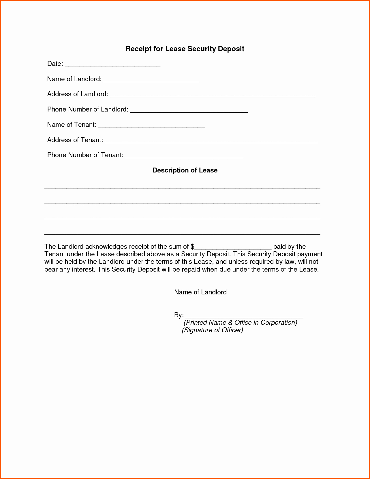 Non Refundable Deposit form Template Awesome 15 Security Deposit Receipt