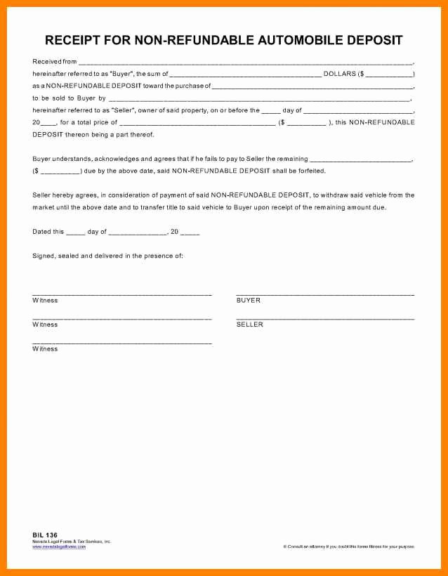 Non Refundable Deposit form Template Awesome 16 Non Refundable Deposit form
