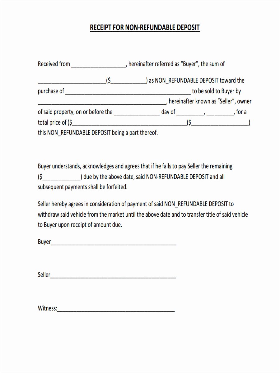 Non Refundable Deposit form Template Awesome 16 Non Refundable Deposit form