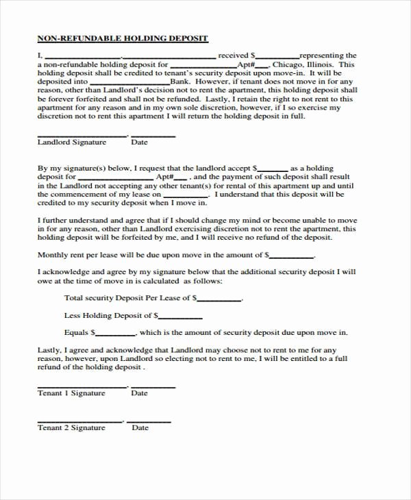 Non Refundable Deposit form Template Awesome 8 Holding Deposit Agreement form Samples Free Sample