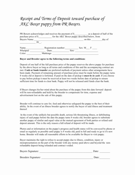 Non Refundable Deposit form Template Beautiful Puppy Deposit Contract Letter Examples Sample Akc Non