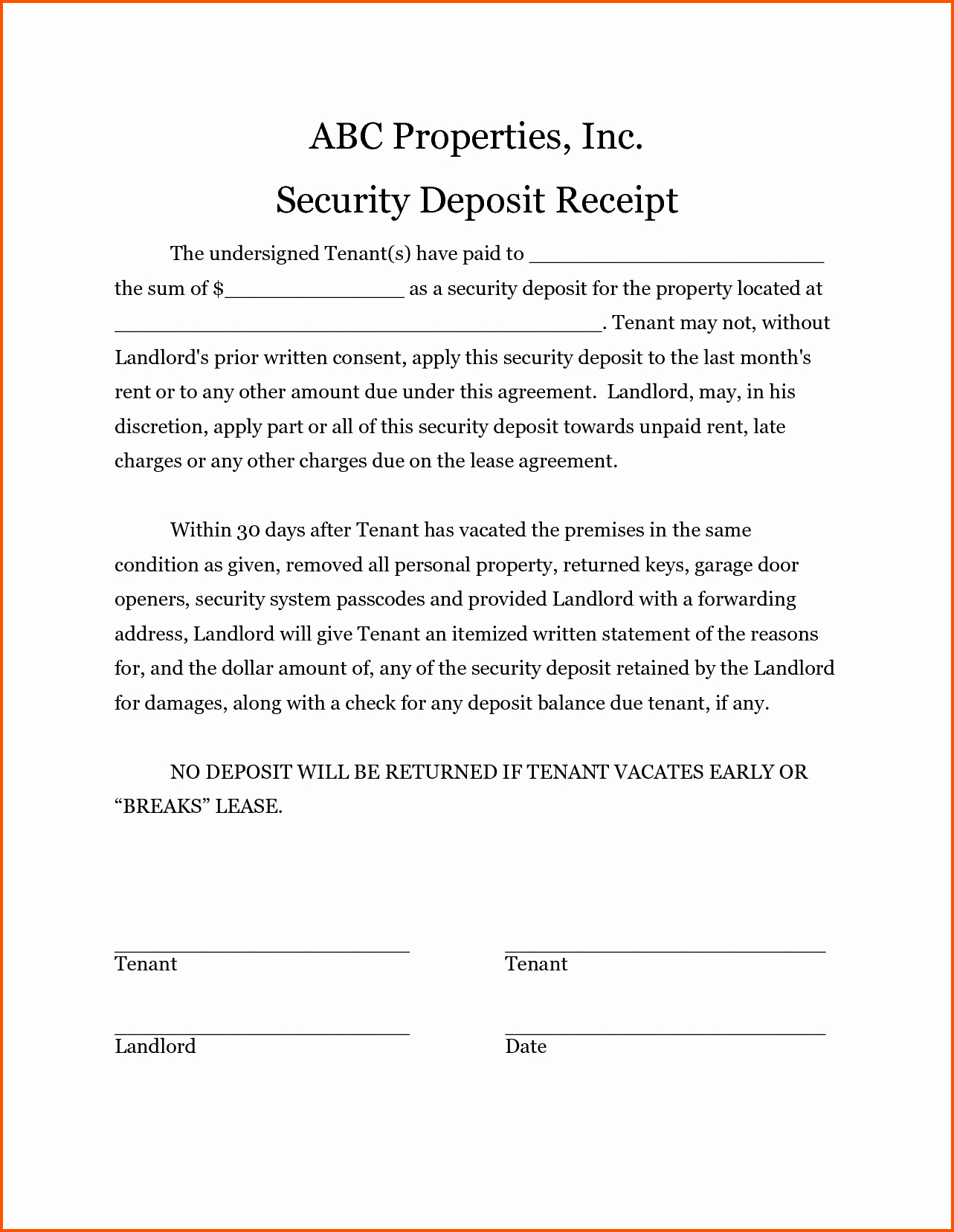 Non Refundable Deposit form Template Elegant 15 Security Deposit Receipt