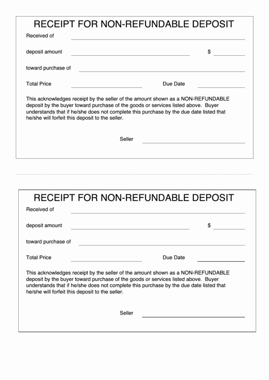 Non Refundable Deposit form Template Elegant 26 Deposit Receipt Templates Free to In Pdf