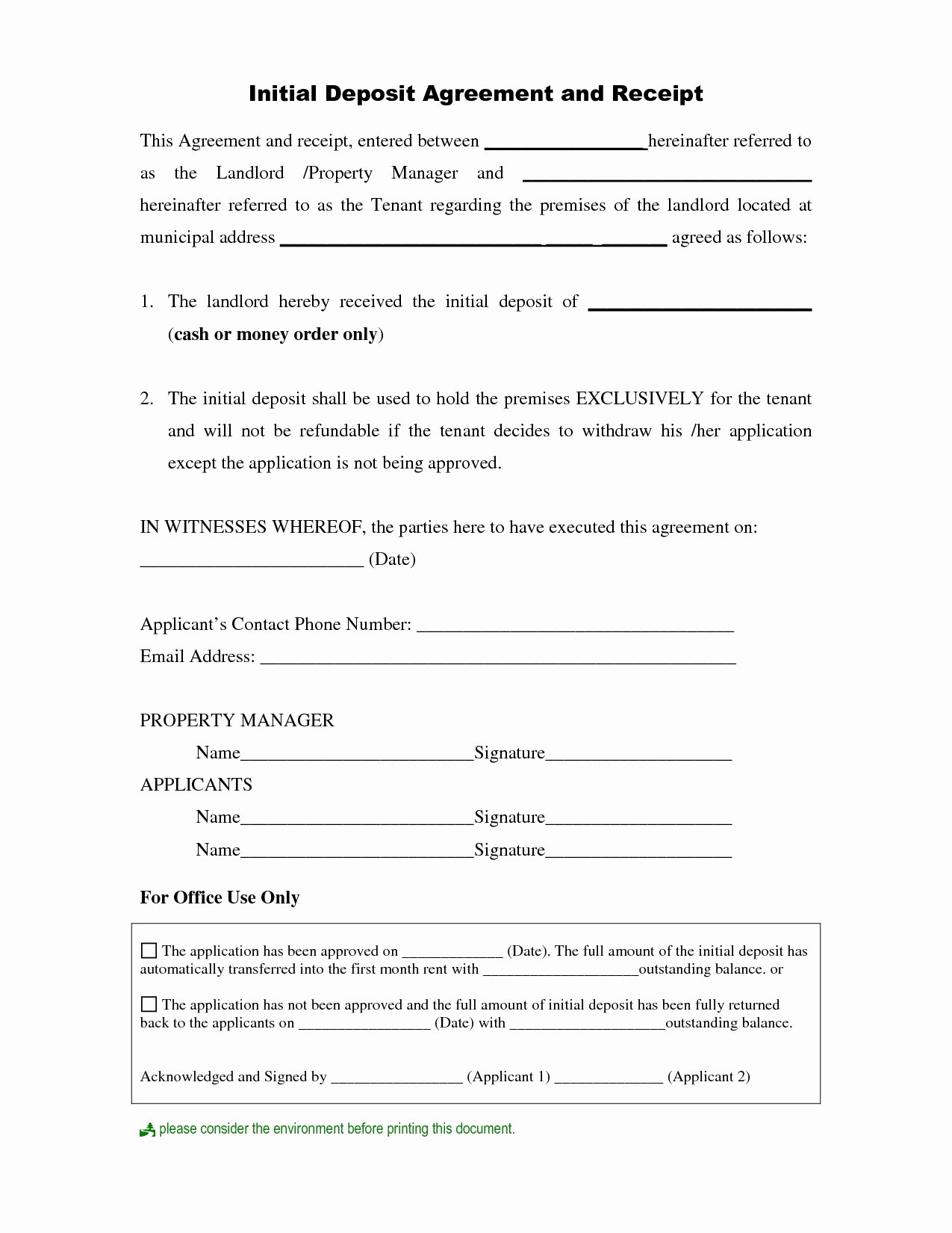 Non Refundable Deposit form Template Elegant Business Deposit Agreement Template Regular Car Deposit