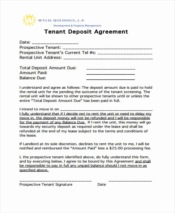 Non Refundable Deposit form Template Elegant Good Faith Deposit Agreement form