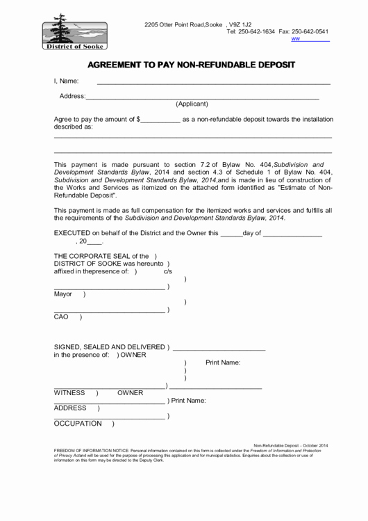deposit non refundable form