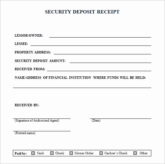 Non Refundable Deposit form Template New Security Deposit Receipt form