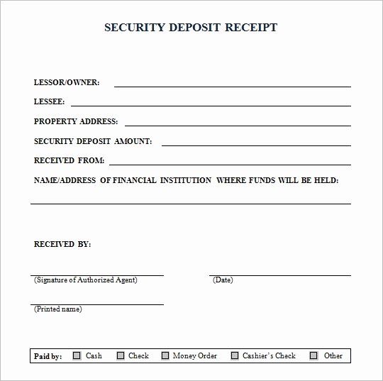 Non Refundable Deposit form Template New Security Deposit Receipt form