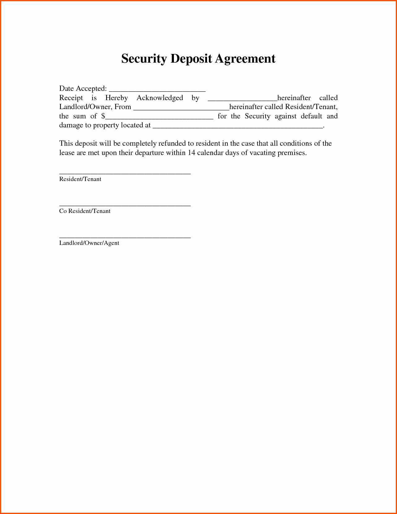 Non Refundable Deposit form Template Unique 11 Security Deposit Receipt form