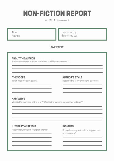 Nonfiction Book Report Template Fresh White Green Simple Non Fiction Book Report Templates by