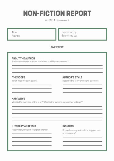 Nonfiction Book Report Template Fresh White Green Simple Non Fiction Book Report Templates by