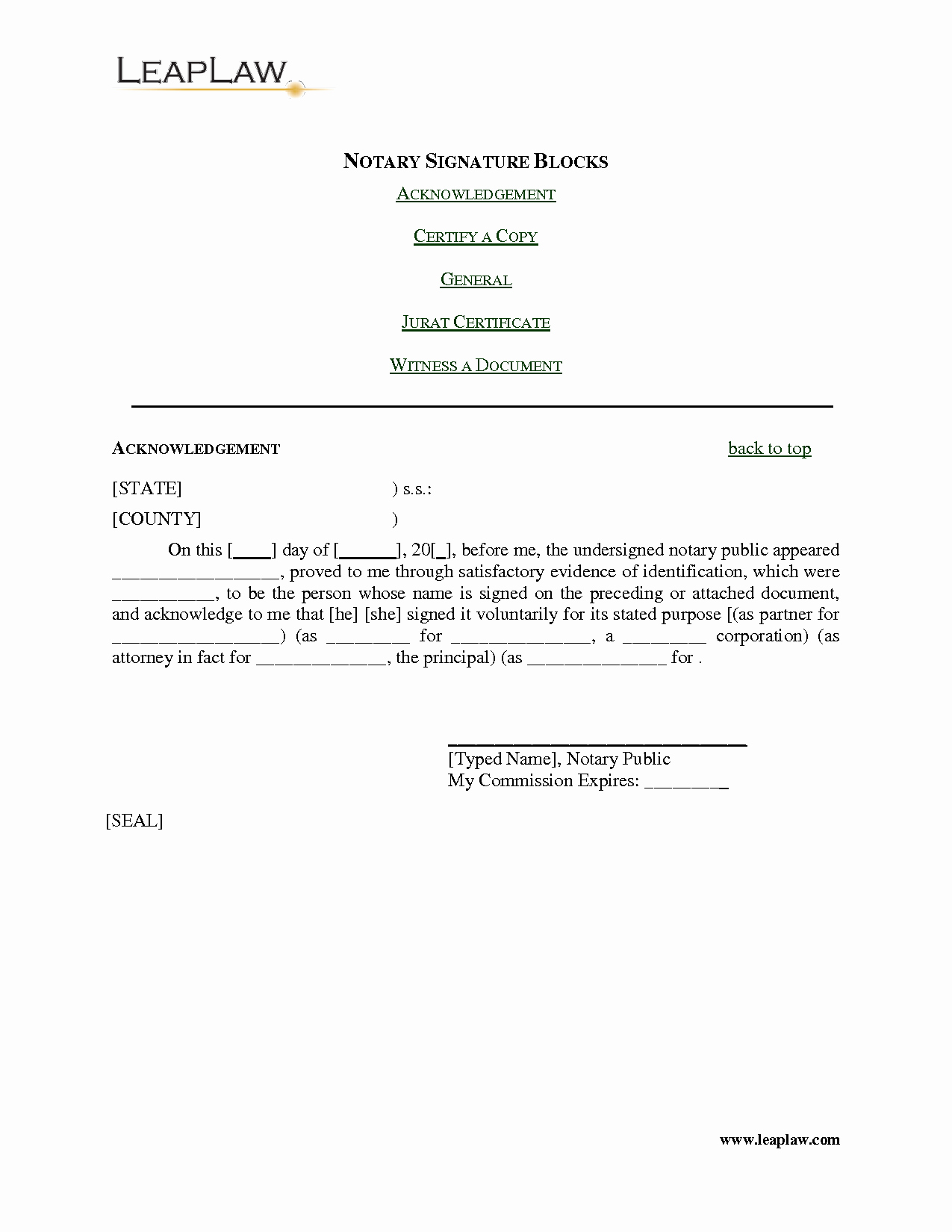 Notary Public Signature Line Template