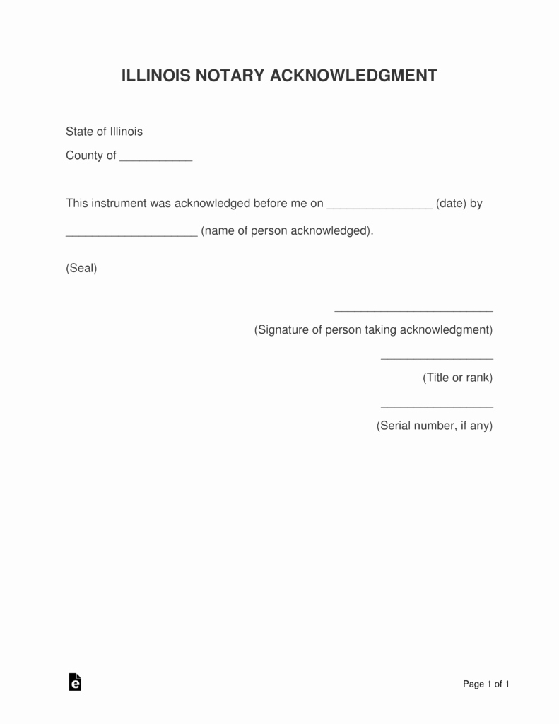 Notary Signature Blocks Elegant Free Illinois Notary Acknowledgment form Pdf