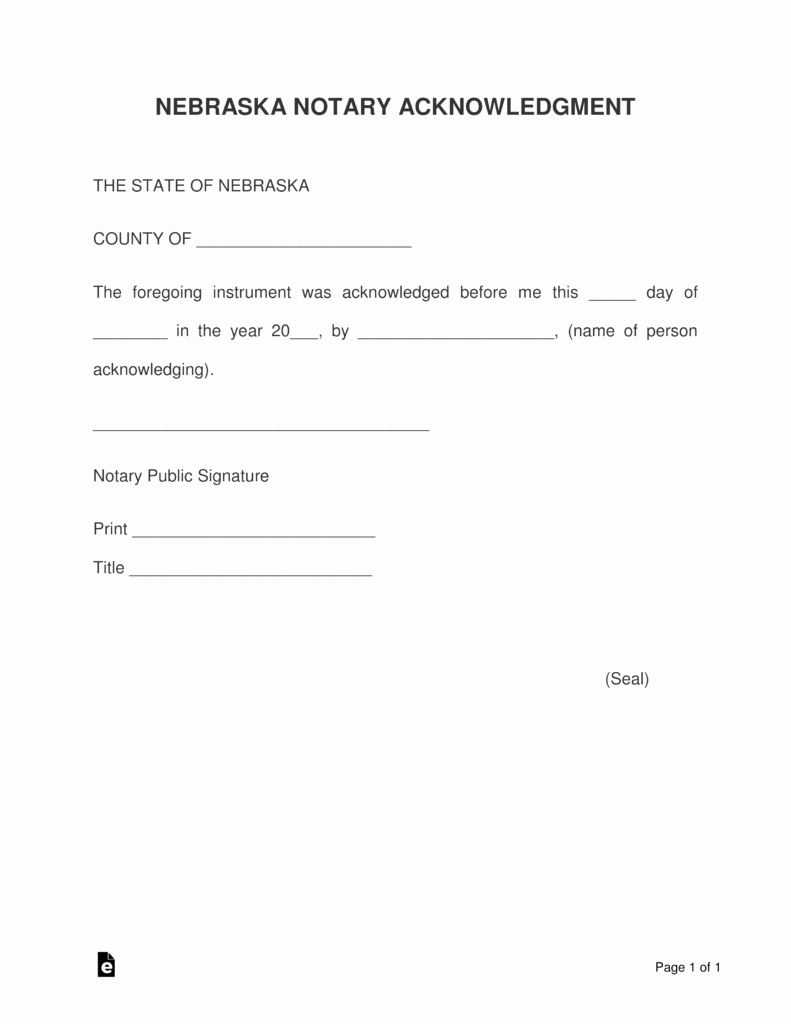 Notary Signature Blocks New Free Nebraska Notary Acknowledgment form Pdf