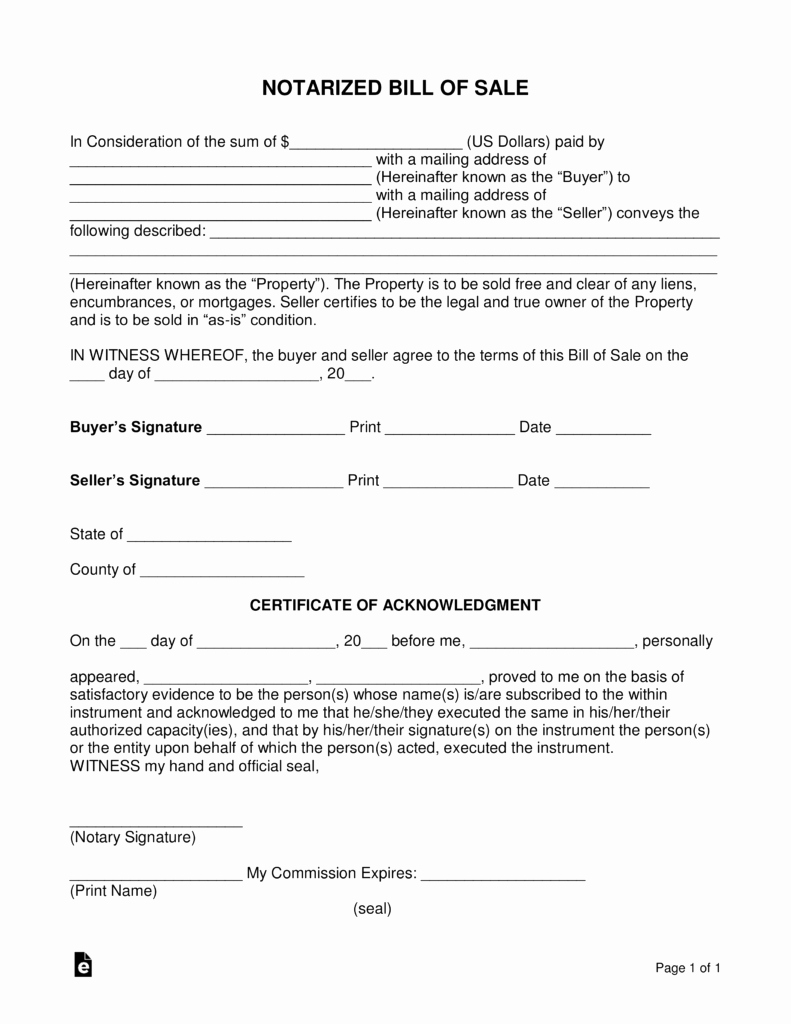 Notary Signature Example Fresh Free Notarized Bill Of Sale form Word Pdf