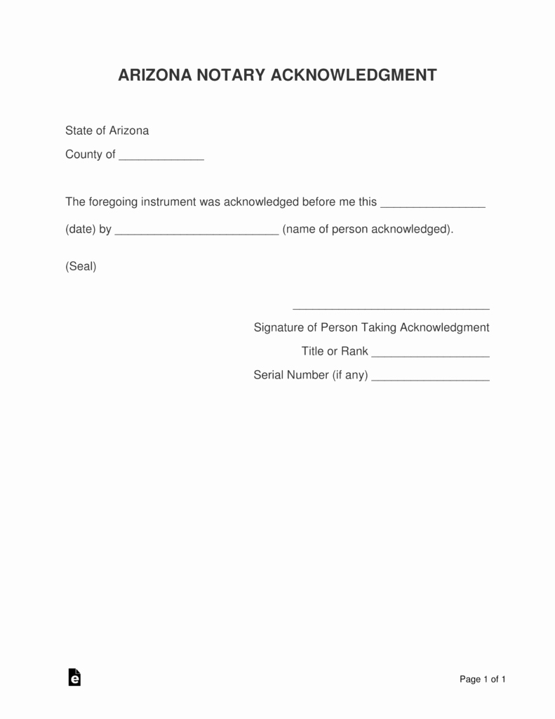 Notary Signature Example Lovely Free Arizona Notary Acknowledgment form Pdf