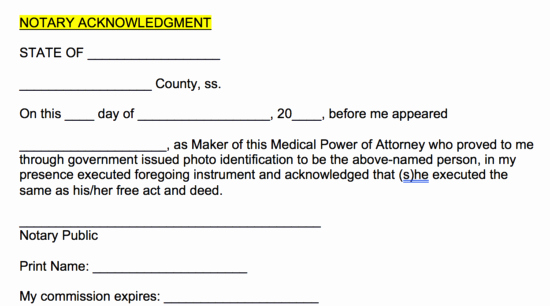 Notary Signature Template Unique Free Medical Power Of attorney forms