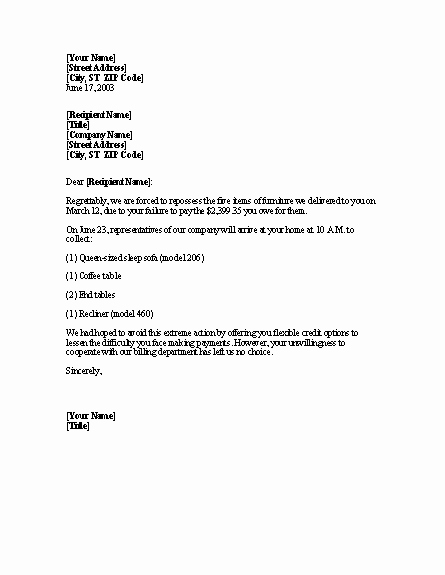Notice Of Repossession Letter Template Elegant Repossession Notice Letter Templates Download