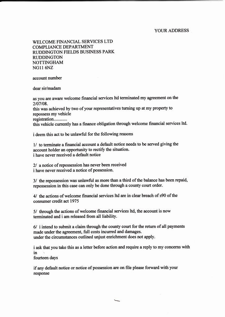 Notice Of Repossession Letter Template New 23 Of Repossession Settlement Agreement Letter