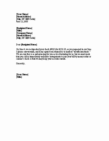 Nsf Letter Template Elegant Bad Check Notice Of Second Return Letter Templates Download