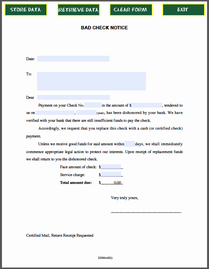 Nsf Letter Template Inspirational Bad Check Notice Sample Free Fillable Pdf forms