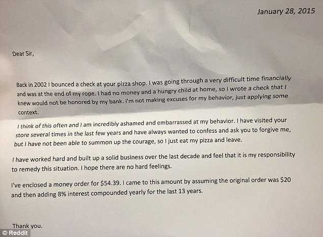 Nsf Letter Template Luxury Pizza Customer who Wrote Bad Check 13 Years Ago Mails $50