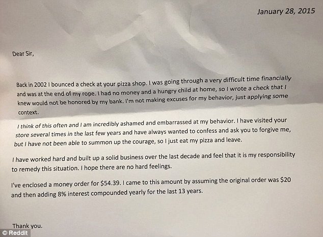 Nsf Letter Template Luxury Pizza Customer who Wrote Bad Check 13 Years Ago Mails $50