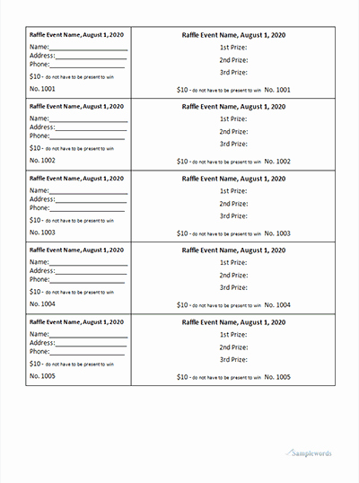 Numbered Raffle Ticket Template Word Unique Special event forms