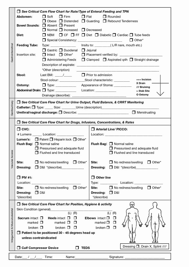 Nursing assessment Documentation Template Beautiful Critical Care Nursing assessment form School