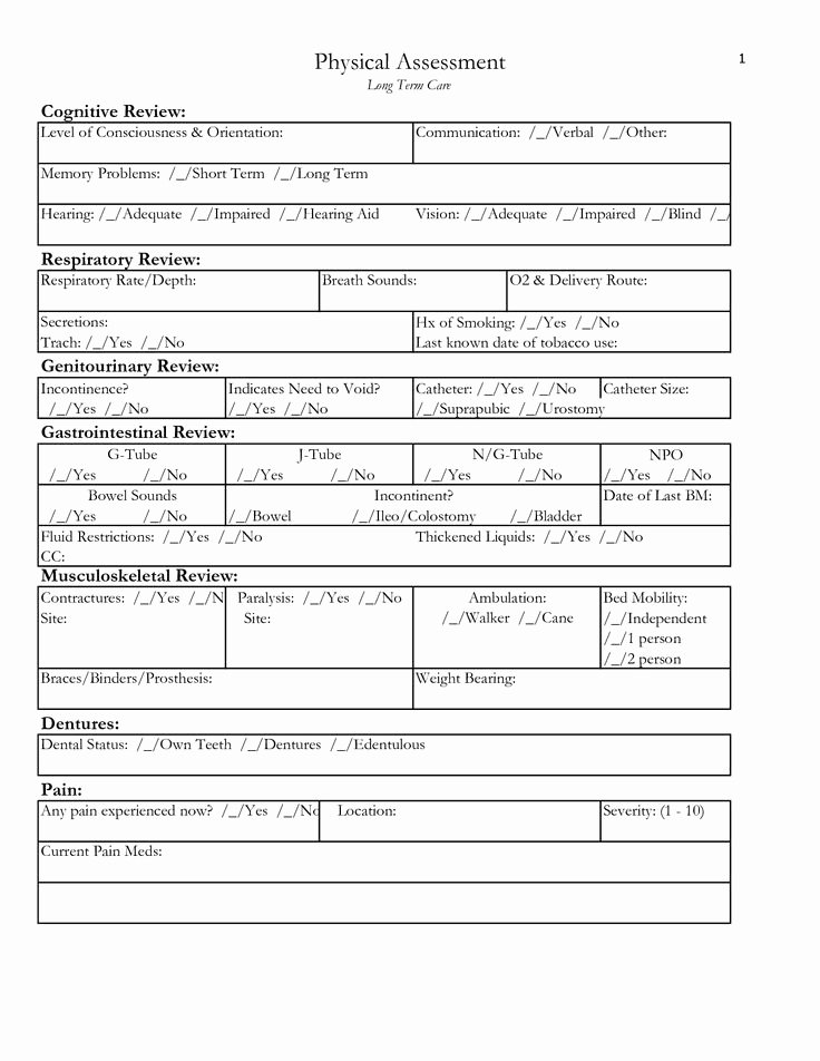 Nursing assessment Documentation Template Best Of Nursing Physical assessment form Templates