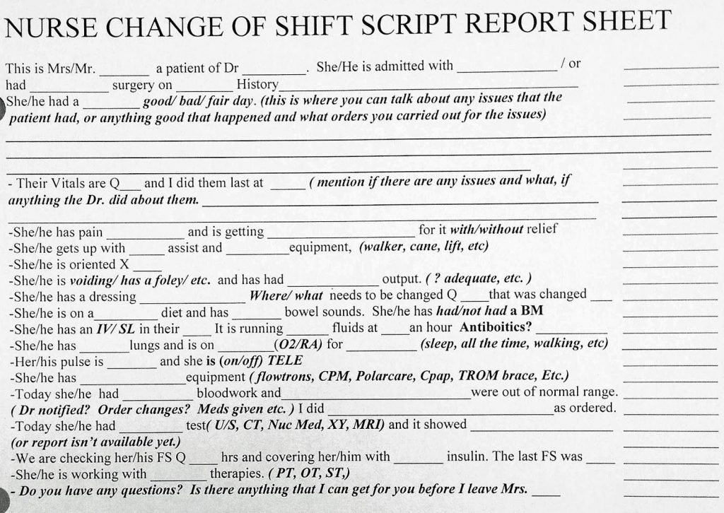 Nursing Bedside Shift Report Template Unique Nursing Report Example Resume Handover Guidelines New Sbar