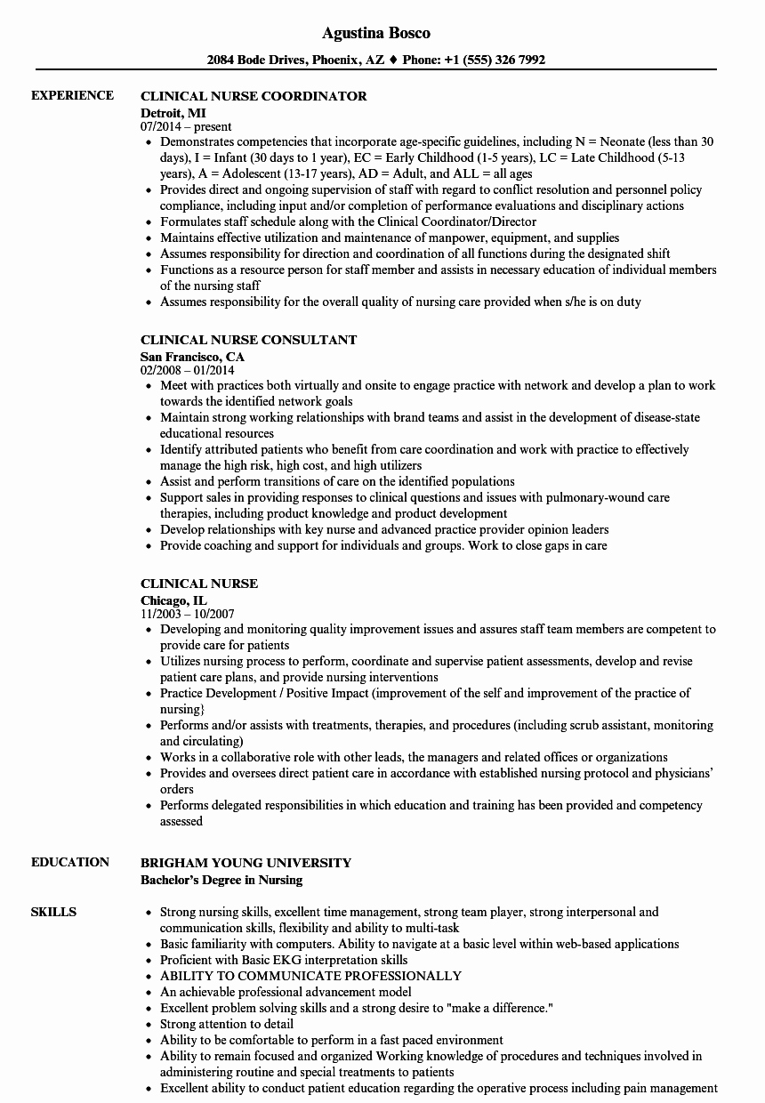 Nursing Clinical Experience Resume Lovely Clinical Nurse Resume Samples