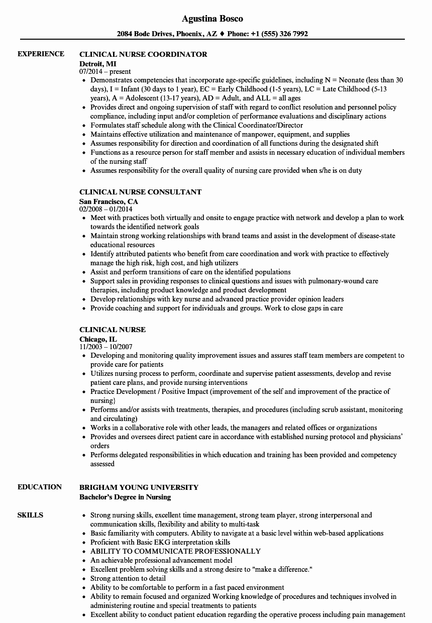Nursing Clinical Experience Resume Lovely Clinical Nurse Resume Samples
