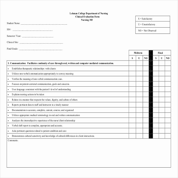 Nursing Peer Evaluation Comments Examples Lovely 17 Sample Student Evaluation forms