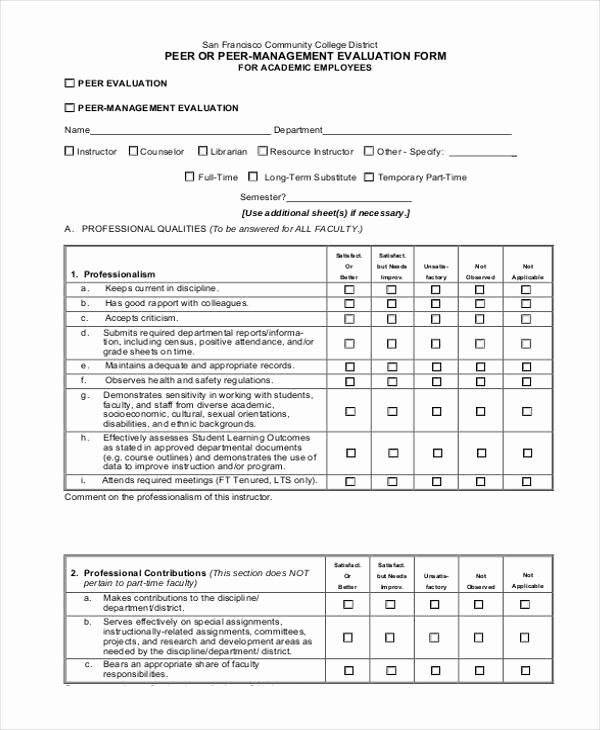 Nursing Peer Review Template New Evaluation form Examples