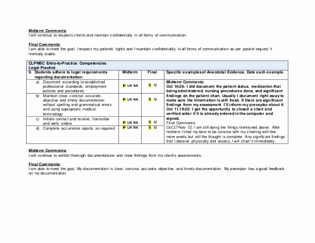 Nursing Student Evaluation Comments Examples Beautiful Practical Nursing Preceptorship Evaluation