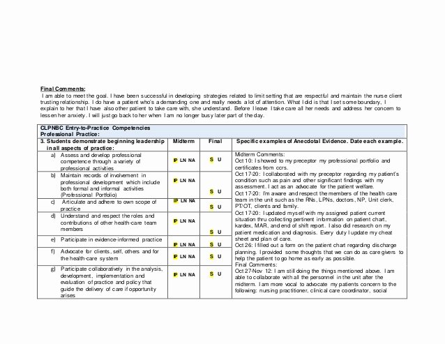 Nursing Student Evaluation Comments Examples Best Of Practical Nursing Preceptorship Evaluation
