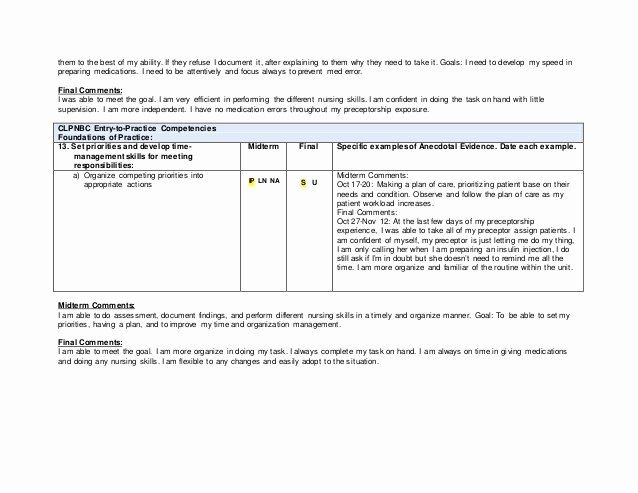 Nursing Student Evaluation Comments Examples Inspirational Practical Nursing Preceptorship Evaluation