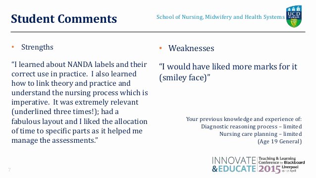 Nursing Student Evaluation Comments Examples New orla Davy Universitycollegedublin Revised