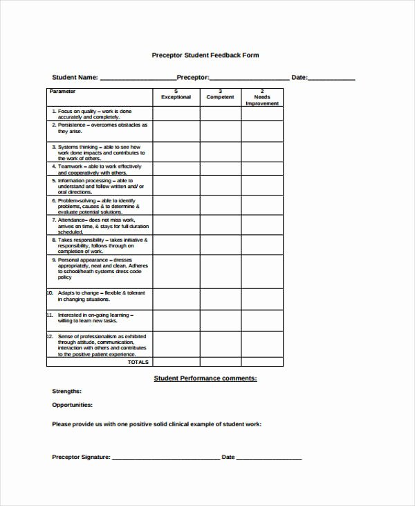 Nursing Student Evaluation Comments Examples Unique Preceptor Ments Examples