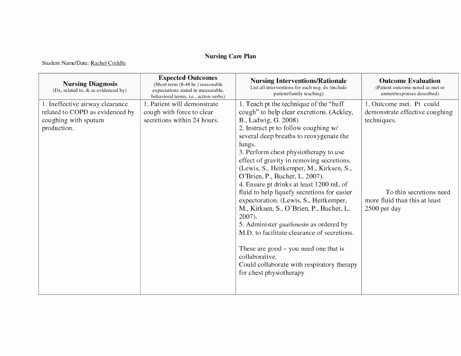 Nursing Teaching Plan Fresh Copd Nursing Care Plan Nursing Care Plan Examples