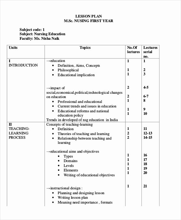 Nursing Teaching Plan Sample Luxury 40 Lesson Plan Samples