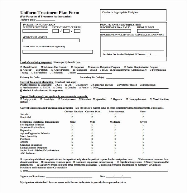 Occupational therapy Treatment Plan Template Awesome 8 Treatment Plan Templates