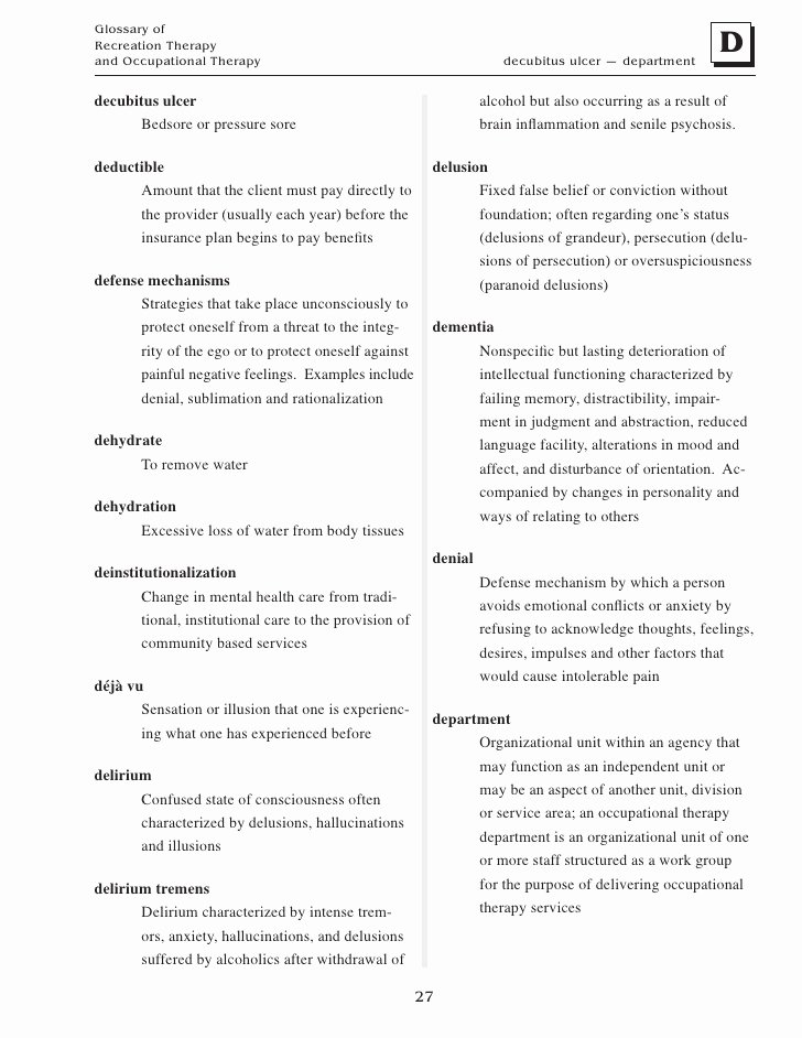 Occupational therapy Treatment Plan Template Awesome Glossary Of Recreation therapy and Occupational therapy