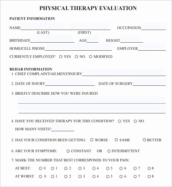 Occupational therapy Treatment Plan Template Fresh Physical therapy Evaluation 6 Free Download for Pdf