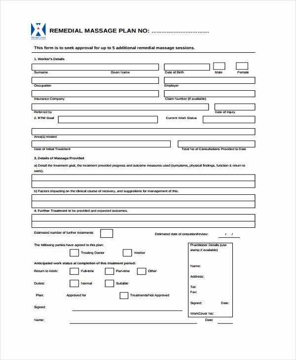 Occupational therapy Treatment Plan Template Lovely Massage Treatment Plan Templates