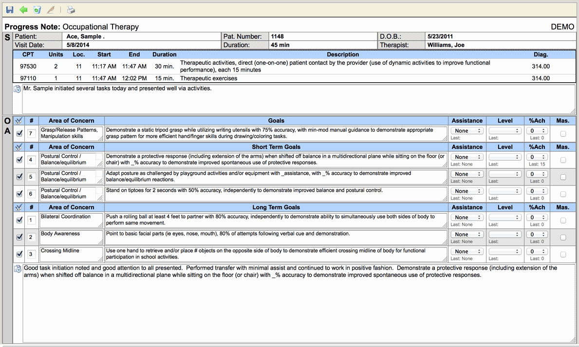 Occupational therapy Treatment Plan Template Luxury therapy Documentation software soap Notes