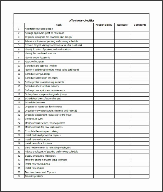 Office Move Checklist Excel Awesome 8 Excel Checklist Template Sampletemplatess